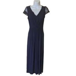 ---  ** Dark blue Maxi Dress with Lace Sleeve